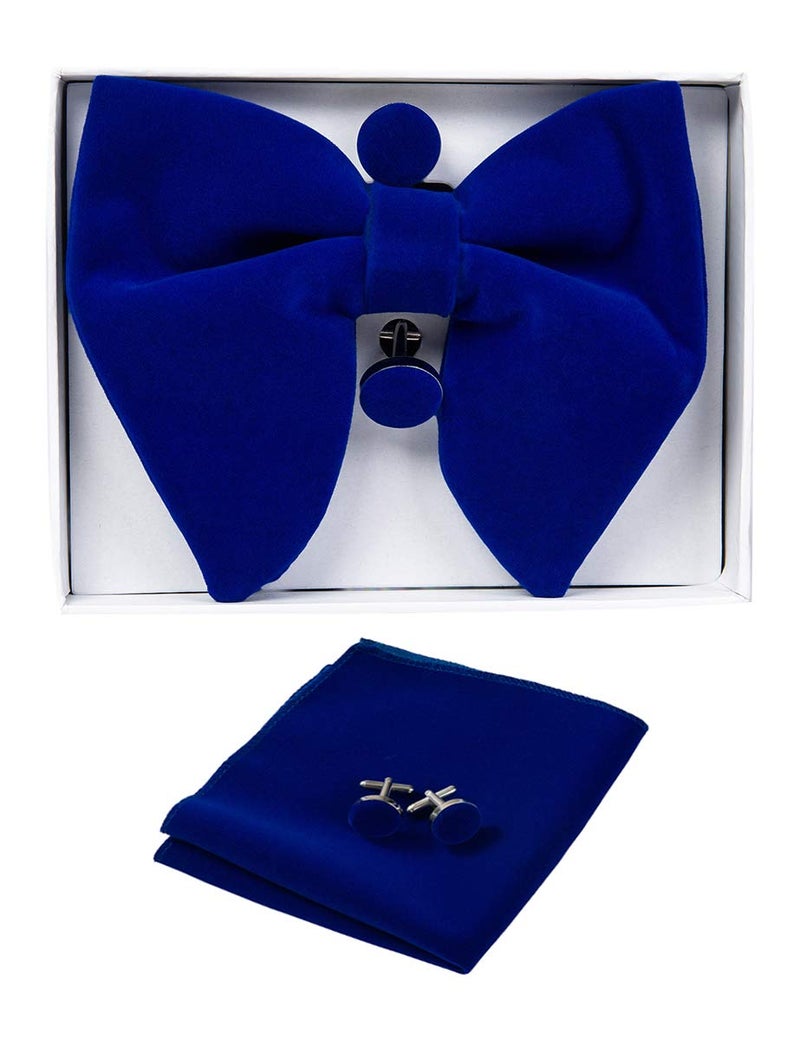 GUSLESON Velvet Big Bow Ties For Men Royal Blue Pre-tied Bowtie and Pocket Square Cufflink Sets (0571-06) - Image 2